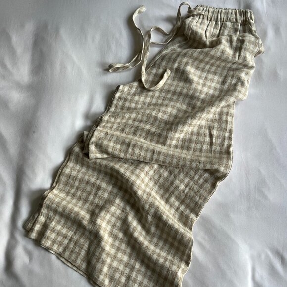 Rachel Pally Linen Gingham Drawstring Wide Leg Pants - Size Small - Picture 5 of 7